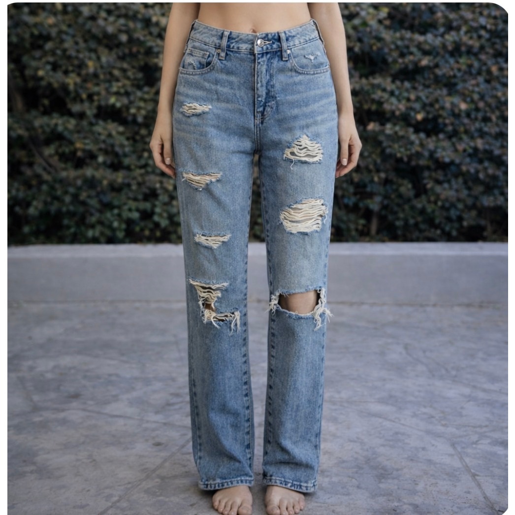 Pacsun Pacific Sunwear Mom Jeans Destroyed Blue Denim Grunge Women's 24